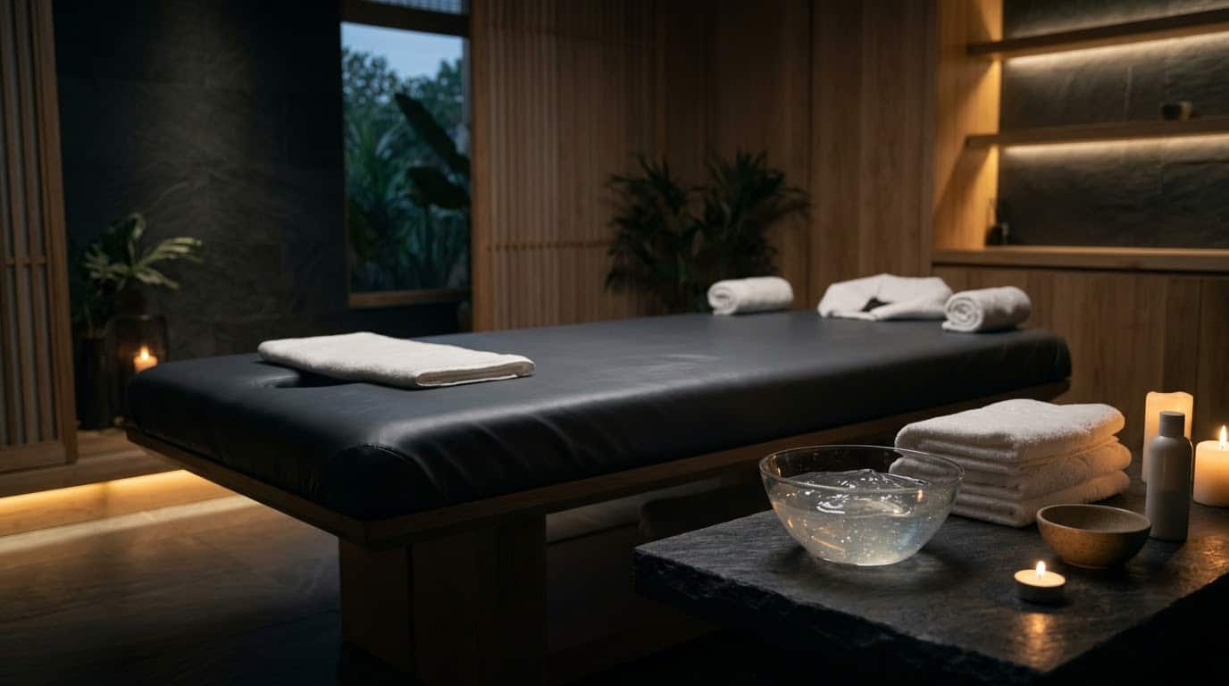 Ambiente elegante preparado para una sesión de Nuru Massage
